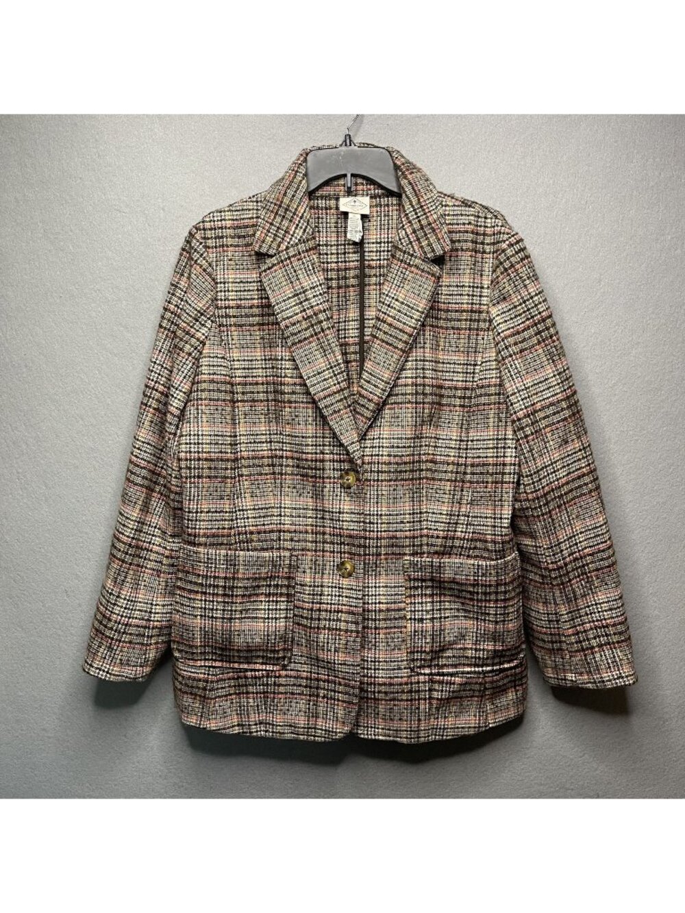 St. Johns Bay Brown & Orange Plaid Wool Blend Blazer XL With Pockets
